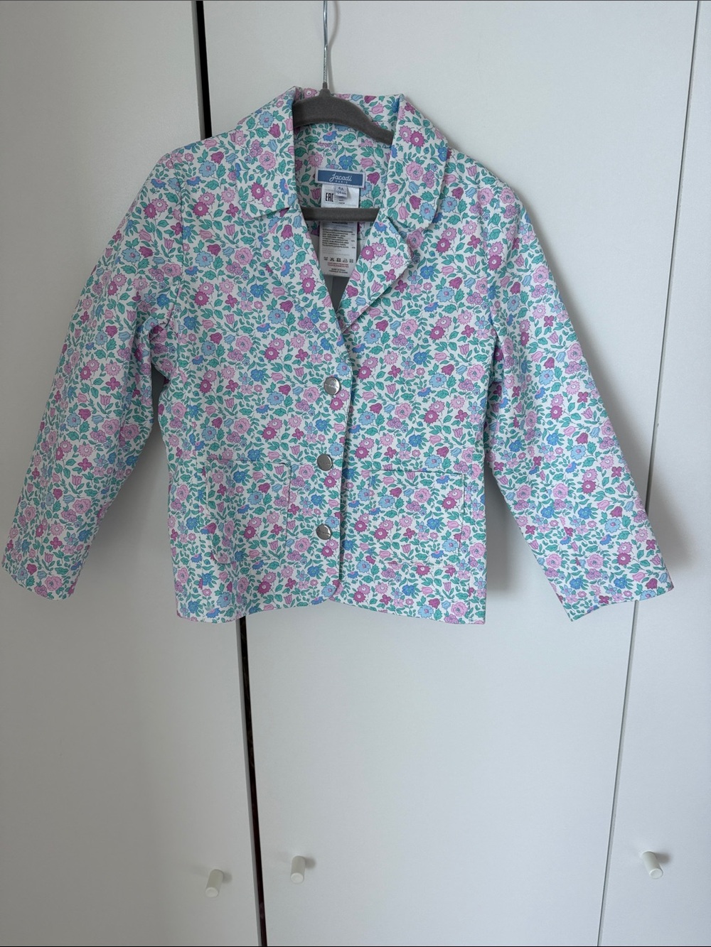 Jacadi Floral Button-Front Shirt in Pink, Teal & White